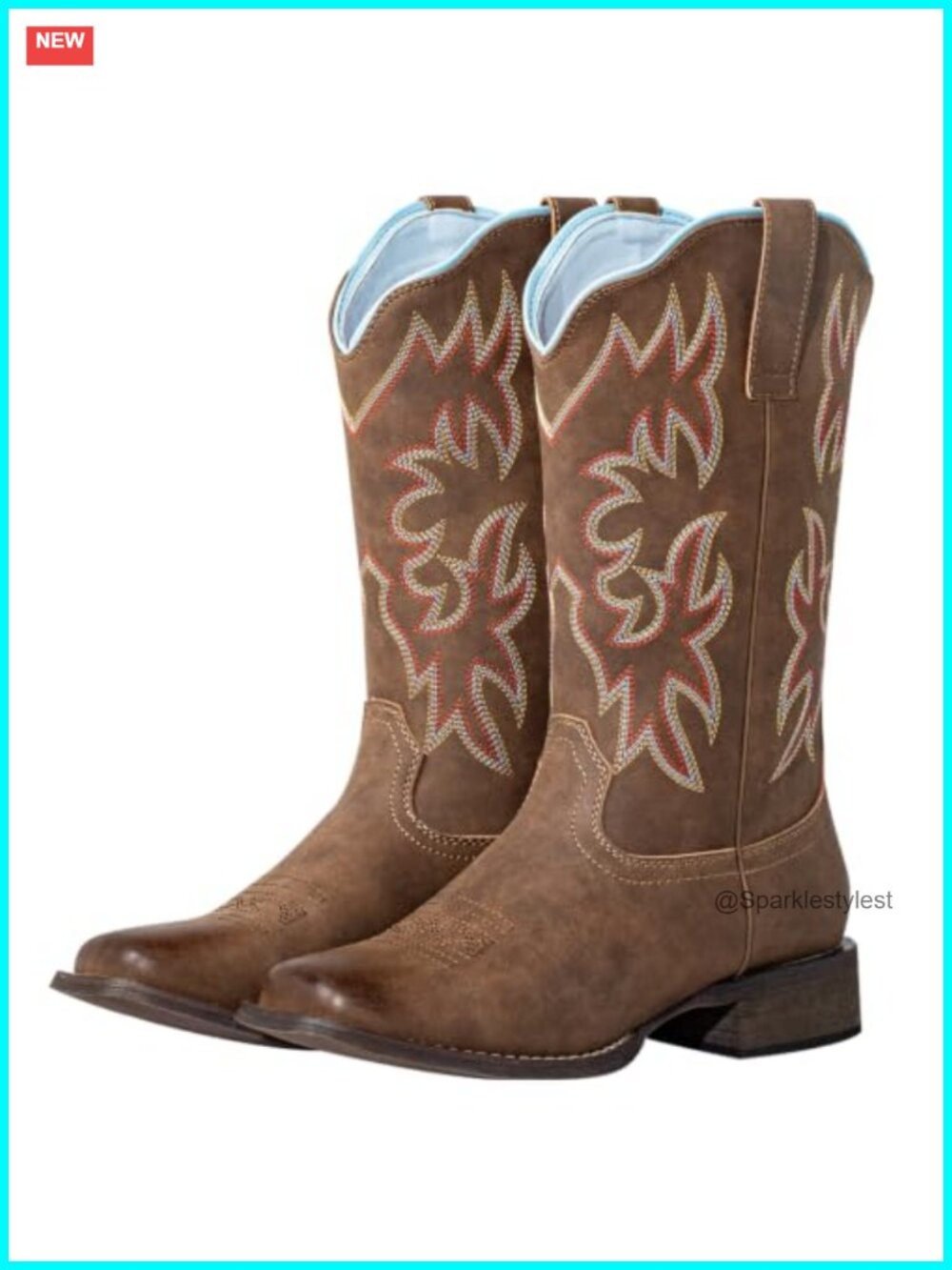 Wide Calf Faux Leather Cowboy Boots Square Toe Mid-Calf Western